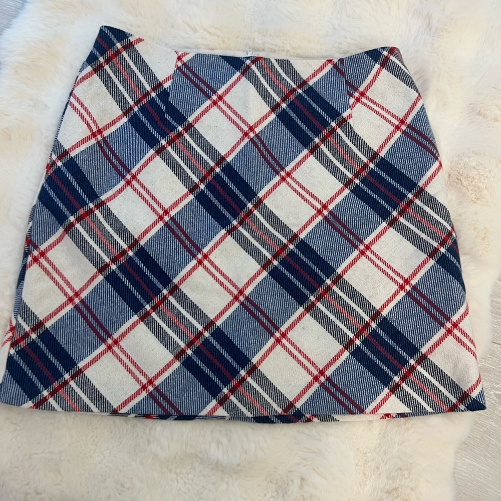 New Look Wool Plaid Mini Skirt - Blue, Red, White Like New